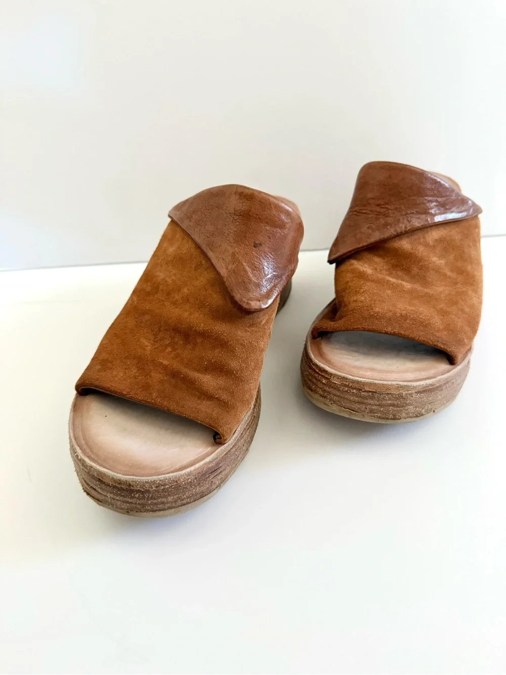 A.S.98 Niels Slide Sandal Wedges Leather Distressed Open Toe Clog Size 7.5